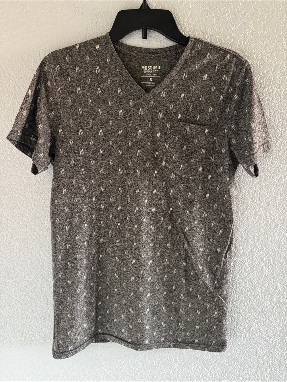 Mossimo Supply Co. Men's Charcoal Gray V-Neck Pocket Tee with Subtle Micro Print